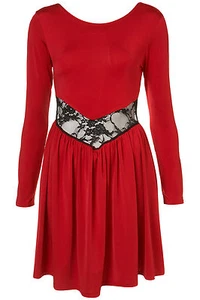 Topshop lace insert skater dress by Rare UK 6 in Red ( New with tags ) - Picture 1 of 6
