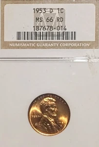 Centavo de trigo Lincoln 1953 D NGC MS-66 RD  - Imagen 1 de 4