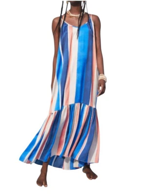 NWT LEMLEM x H&M Women's Size Large Blue Stripe Open Back Lacing Maxi Dress - Image 1 of 4