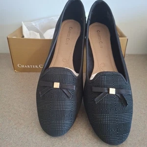 Charter Club schwarzer flacher Ballerinas 9,5 kariert Schleife altes Geld Halbschuh KIMIIF adrett - Bild 1 von 13