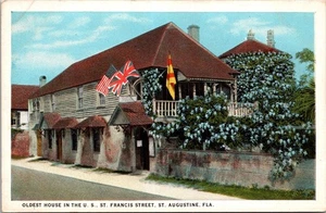 Vintage Postkarte ältestes Haus St Augustine Florida St Francis Street WJ Harris - Bild 1 von 2