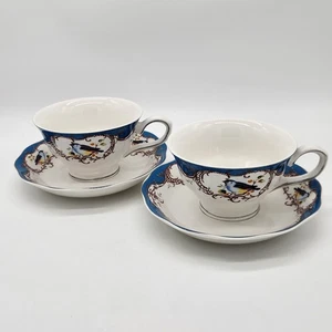 Set Of 2 Finch Blue Teacups and Saucers Grace's Teaware - Picture 1 of 4