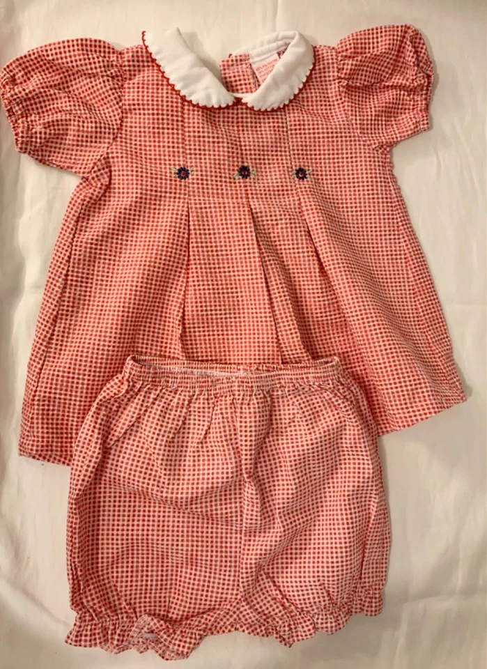 MyPal 3-6 m Vintage Baby Girl or Doll Clothing Dress w/diaper cover Red  - Image 1 of 4