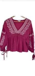 American Eagle Top Damen Gr. Small rosa weiß bestickt Boho Bauerntop - Bild 1 von 7