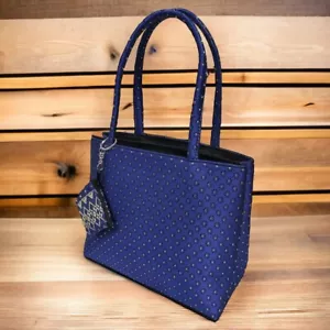 "Borsa a mano donna superiore borsa a tracolla tessuto cotone design tailandese fatta a mano blu 9" - Foto 1 di 6