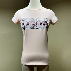 Roberto Cavalli Sport Peach Graphic T Shirt Size XS Snakeskin Exotic Print Logo - Picture 1 of 12
