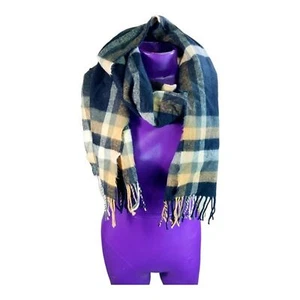 Cashmere Made in Scotland black tan white plaid scarf - Picture 1 of 5