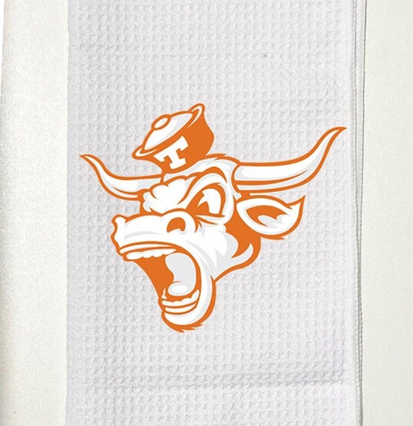 Texas Longhorns Golf Towel, 12 x 20, with carabiner, White Cover