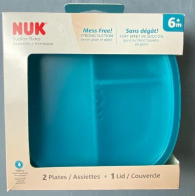 NUK Suction Plates 6+ Mo 2 Plates 1 Lid Green Blue NEW - Image 1 of 4