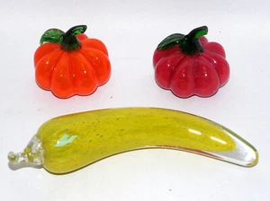 3-Teiliges Konvolut Glasobst mundgeblasen Murano Italien Kürbisse und Peperoni - Picture 1 of 11