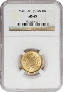 Japan Gold 10Yen Meiji year 41 (1908) NGC MS65 - Picture 1 of 2