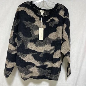 Greige Damen Pullover Gr. Large Camouflage schwarz hellbraun geometrisches Muster weich Langarm NEU Neu mit Etikett - Bild 1 von 6