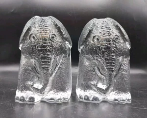 Vintage Blenko Elefant Buchstützen Eisscholle Klarglas D.A.S 2er Set mit AUFKLEBER - Bild 1 von 21