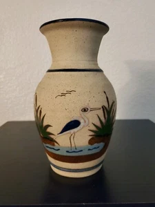 8" Mexico Tonala Style Signed Handpainted Folk Art Pottery Vase  with Bird water - Picture 1 of 11
