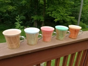 CHOICE - Vintage RAFFIAWARE Cups Burlap Straw Plastic Mug Picnic Drink Melamine  - Picture 1 of 11