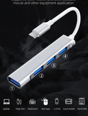 4 Port Adapter USB C HUB Type C High Speed Multi USB Splitter PC Laptop Macbook - Image 1 of 4