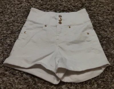 Pantalones Cortos Guess Mujer 24 Blanco Puños Chino Tiro Alto Algodón Elástico Foto 1 de 4