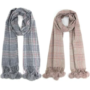 Damen Bommel Schal Kaschmir Strick Karo warm weich Schal für Frauen UK - Bild 1 von 10