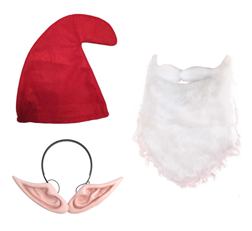 Set orecchie grandi (cappello gnomo rosso, barba e orecchie pixie su archetto) Noddy TV cartone animato - Immagine 1 di 1