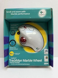 Logitech Trackman Marble Wheel T-BB13 USB Trackball Mouse White NEW In BOX - Afbeelding 1 van 9