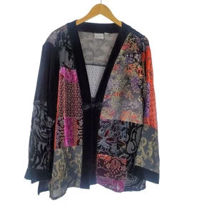 Kimono Topper Vintage Chicos Terciopelo Burnout Mezcla Seda Talla 3 XL Gótico Chic Oriental - Imagen 1 de 15