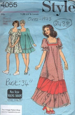 1973 Vintage Sewing Pattern Bust 34in Dress (2438) Style 4055 - Image 1 of 3