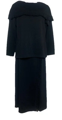 Miss Dorby 2 изделия бахромой трикотажа комплект/прямая юбка туника верхний размер SP черный основной - Изображение 1 из 4