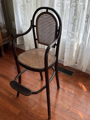 Antique VTG Child's High Chair with Footrest Bentwood Cane Toddler Thinner Style - Image 1 of 4
