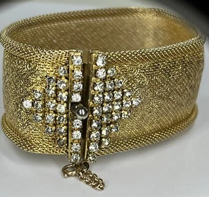 Hattie Carnegie Goldtone Mesh Rhinestone 7.25” Bracelet Please Read Descr. A76 - Picture 1 of 9