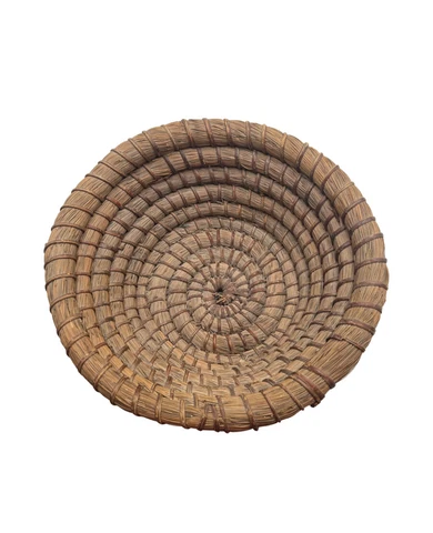 Pine Needle Coiled Basket Handmade Primitive Rustic 9” Diameter Decor Bowl Shape Cover