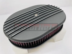 12" Black Rib Fin Aluminum Classic Nostalgia Washable Air Cleaner Reusable Chevy - Picture 1 of 4