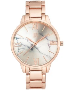 I.N.C. Reloj pulsera de cuarzo para mujer tono oro rosa con esfera plateada mármol 38 mm - Imagen 1 de 4