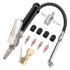 Dual Head Tire Inflator Pressure Gauge w/Rubber Hose Lock on Air Chuck 1/4" NPT - Picture 1 of 8