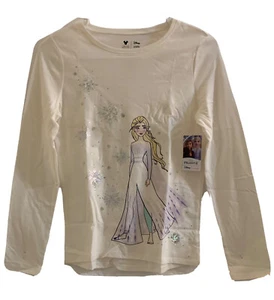 Jumping Beans Girls White Top Disney Frozen Elsa Snowflakes Sequins Size 8 - Picture 1 of 11