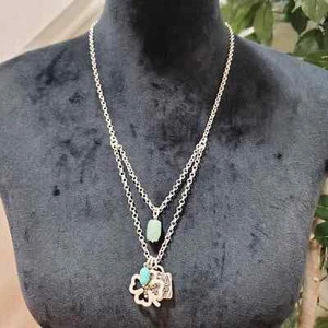 Lucky Brand Antique Silver Tone Green Stone Four Leaf Clover Cluster Necklace - Picture 1 of 8