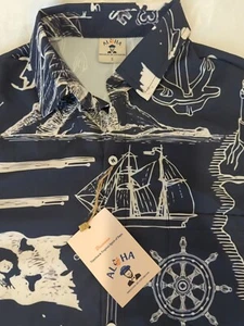 NWT Men's Aloha Nautical Hawaiian Shirt Pirate Navy Size Small - Picture 1 of 9