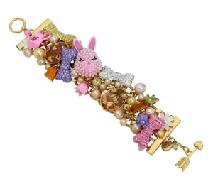 Betsey Johnson SomeBunnys Pearl & Rhinestone Baby Cluster Statement Bracelet - Picture 1 of 5