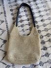 The SAK Original Shoulder Bag Knit Crochet Tan Beige Brown Cotton Vtg