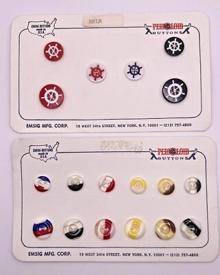 2-1970s SALESMAN SAMPLE BUTTON CARD GRAPHICS PERMALIOID  NAUTICAL EMSIG MFG. USA - Image 1 of 4