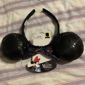 Disney Minnie Mouse Headband, Her Accessories, Sparkly Black Ears & Colored Bow - Picture 1 of 5