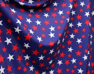 Patriotic Stars Red White and Blue - Design Spandex Fabric 4 Way Stretch By Yard - Picture 1 of 2