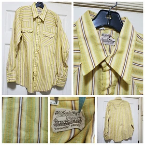 Vtg Old Kentucky Shirt Men 34 16 Yellow Western Pearl Snap Cowboy Sawtooth 60s - Picture 1 of 17