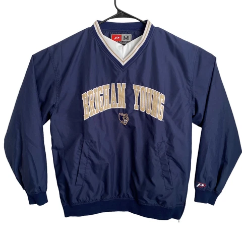 BYU Cougars Football Pro Player Pullover Jacket Men’s Size M Navy Blue Cover