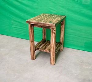 Solid Wood Log Sofa End Table ~ Torched Cedar | Amish-Made | Free Shipping - Picture 1 of 3