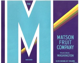 Original THE M BRAND half box apple crate label Yakima WA art deco Matson Fruit - Picture 1 of 1
