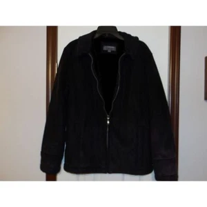 Vintage Perry Ellis Portfolio Black Faux fur heavy Lined Jacket Winter Coat - Picture 1 of 3