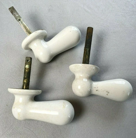 3 Antique Porcelain TIOLET TANK HANDLES ~ RepUrPoSe! Each Slightly Different Cover