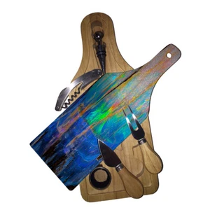 Cutting Board Wine and Glass Cheese Board Gift Set Opalscape Design - Picture 1 of 3