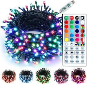 USB Christmas Lights, 33Ft 100 LED RGB Christmas Lights, Color Changing String L - Picture 1 of 8