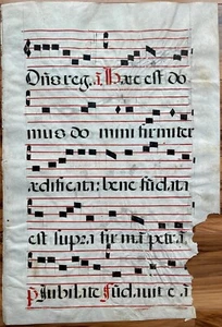 1649 Antiphonal Music Leaf - Illuminated Manuscript - Double Sided Vellum Hymnal - Picture 1 of 2
